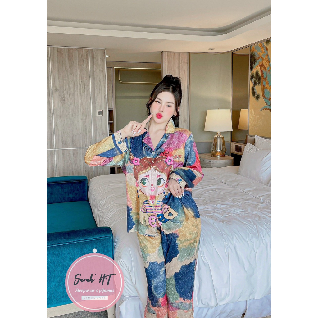 PYJAMA NỮ XƯỚC cô bé loang 2 màu tay dài - đồ bộ mặc nhà