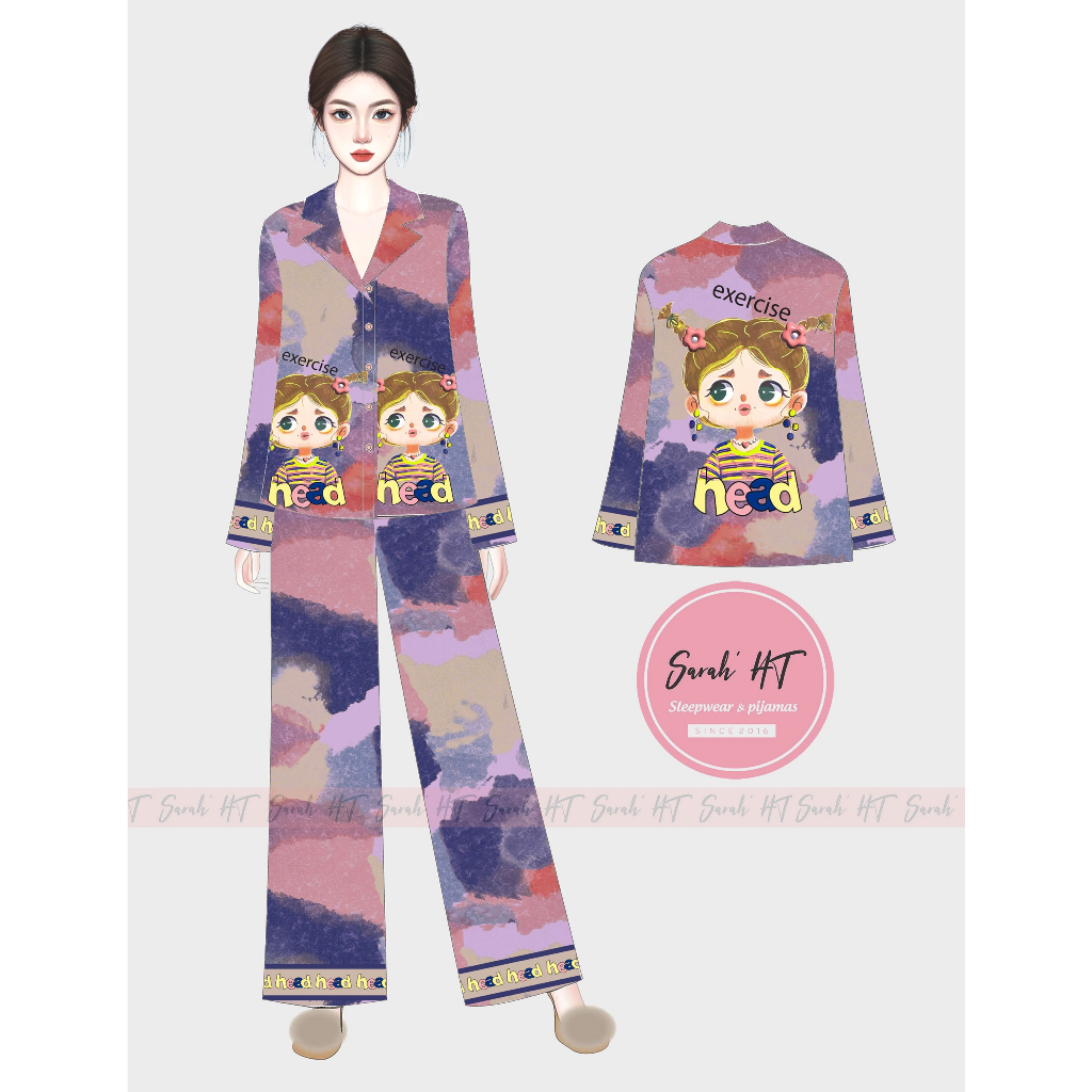 PYJAMA NỮ XƯỚC cô bé loang 2 màu tay dài - đồ bộ mặc nhà