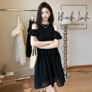  Đầm Váy Babydoll Cổ Yếm Hở Vai Nữ Tính Nhẹ Nhàng Đầm Cổ Yếm Nơ Sau 