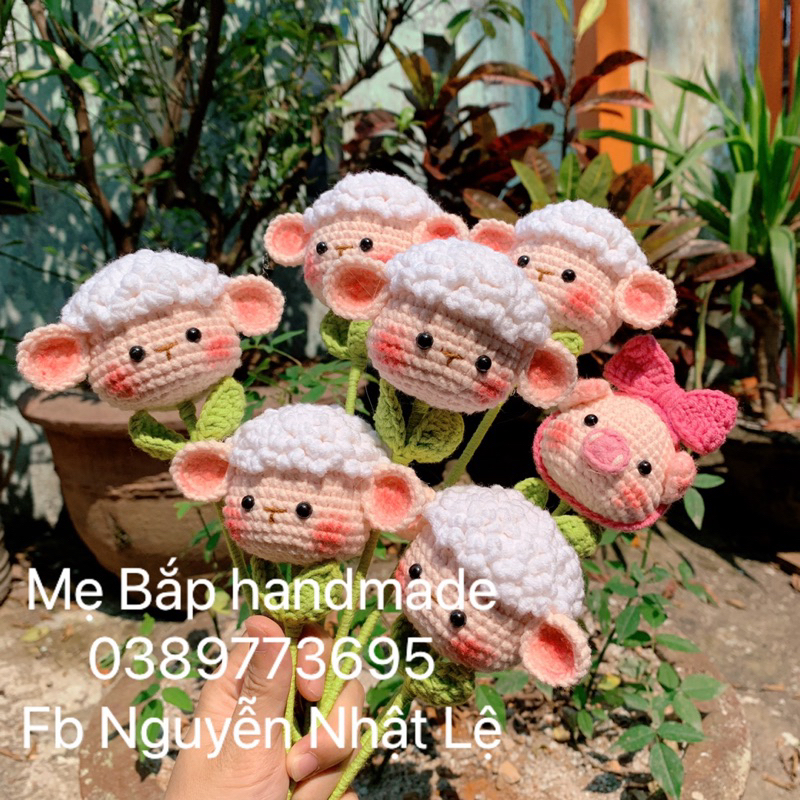 Hoa đầu heo handmade bằng len, hoa đầu thú, hoa len handmade bằng len làm quà tặng ý nghĩa cho crush