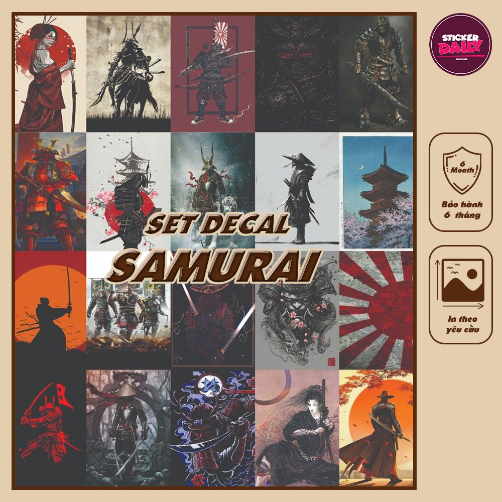 Set decal dán tường Samurai, Decal decor phòng ngủ, số lượng 24,50 tấm, trang trí phòng kích thước mỗi tấm khổ A5, DC46