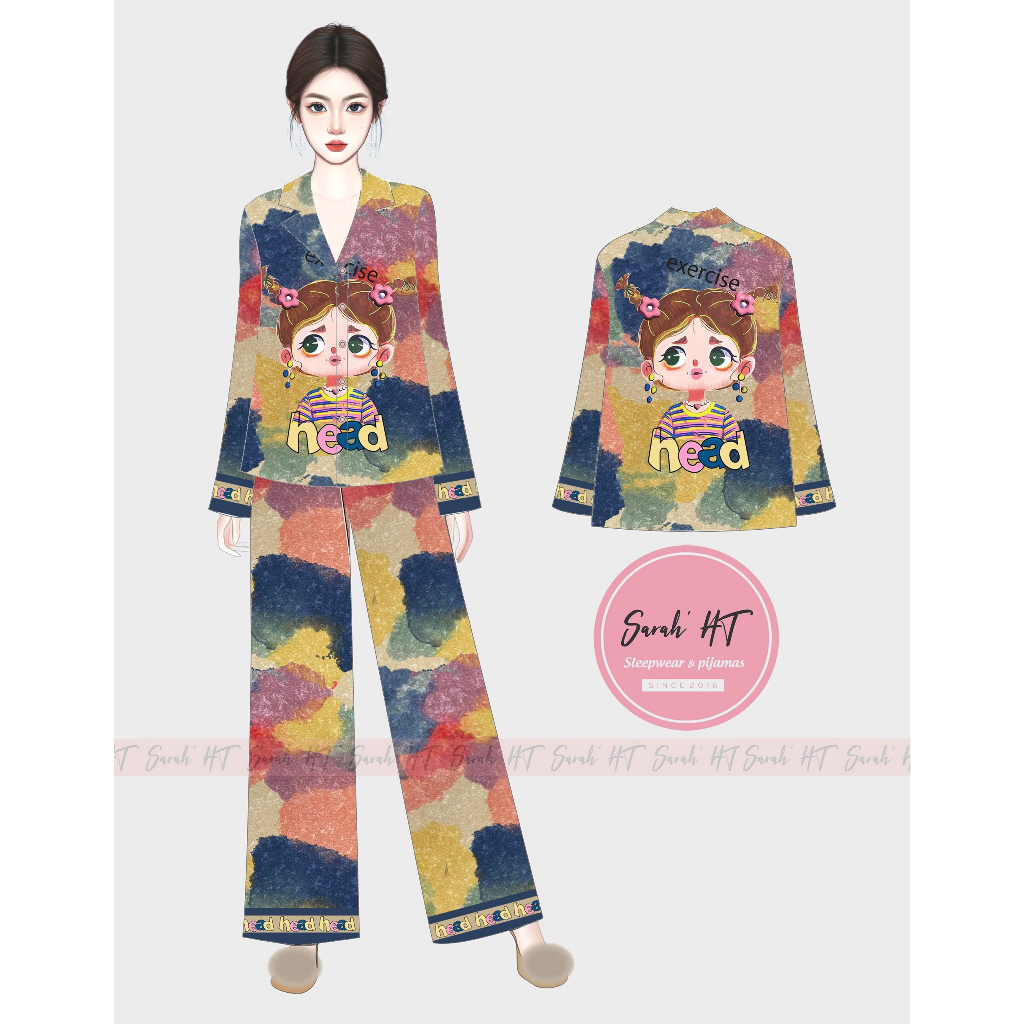 PYJAMA NỮ XƯỚC cô bé loang 2 màu tay dài - đồ bộ mặc nhà