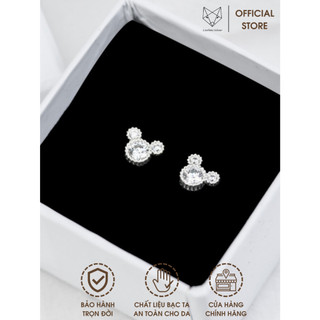 Bông Tai Bạc CaoBac Silver Cho Nam Nữ Họa Tiết Chuột Micky Nụ Đính Đá