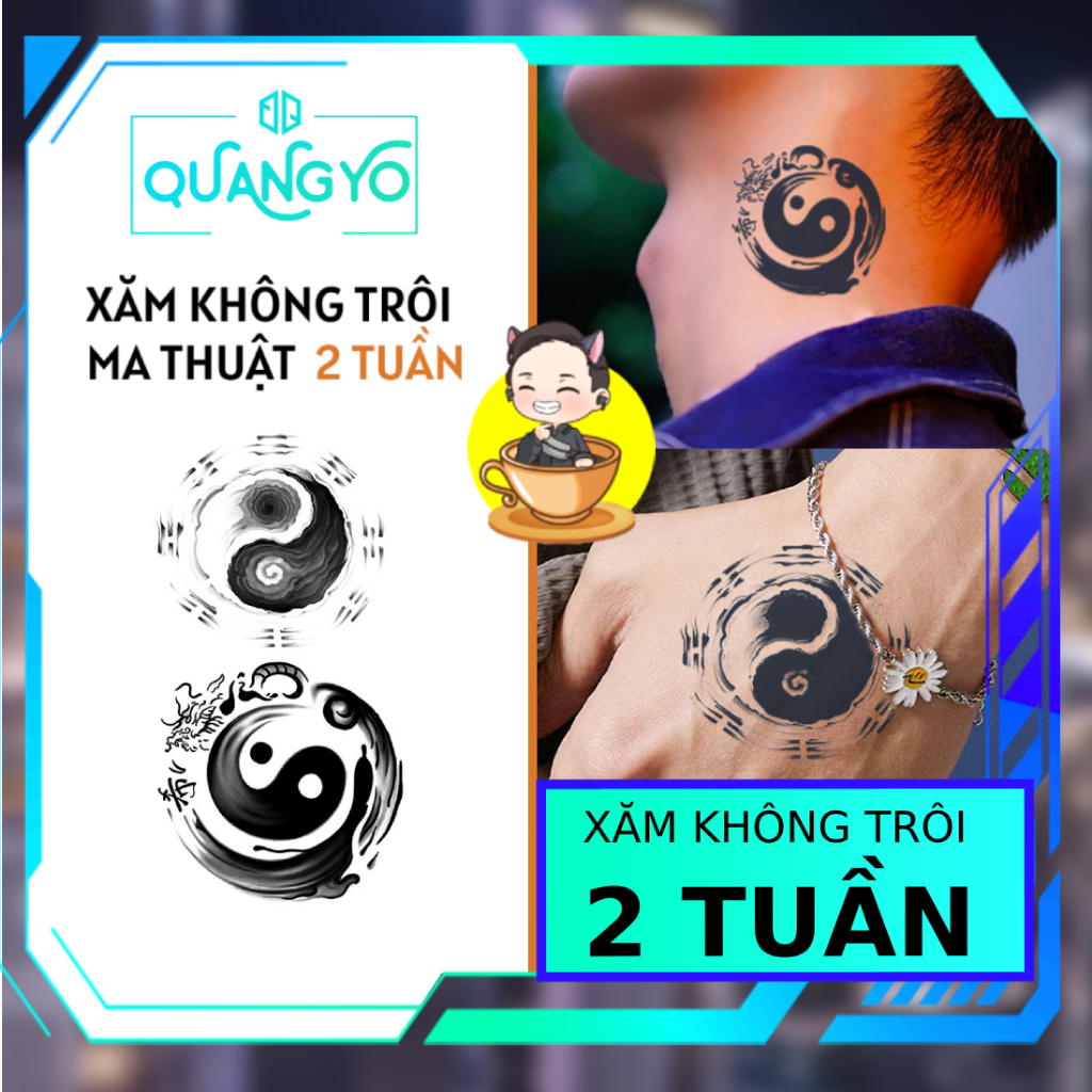 Hình xăm không trôi chủ đề vòng tròn âm dương Yin Yang, hoạ tiết hiện đại, cách điệu Xăm giống Inkaholic