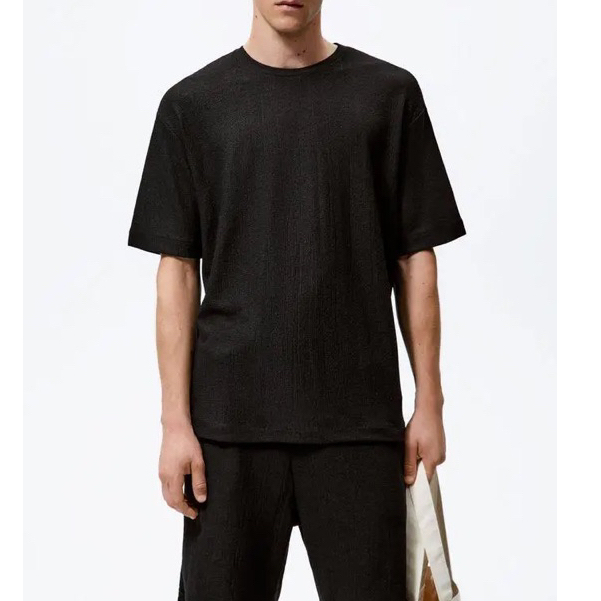 Áo phông nam màu đen Zara authentic CREASED-EFFECT TOP size S