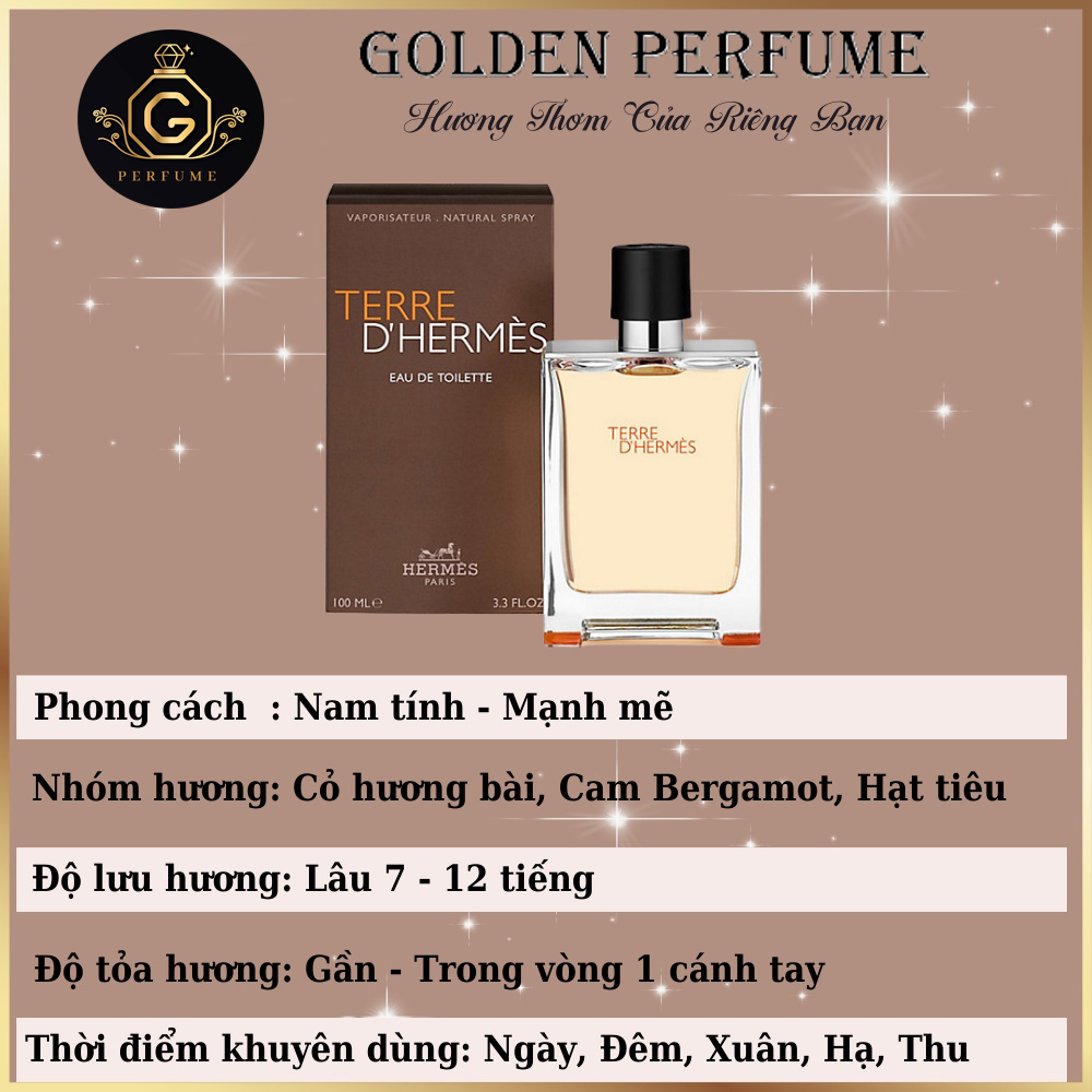 Mẫu thử chính hãng nước hoa nam Terre d' Hermes edt chiết 10ml - Golden Perfume
