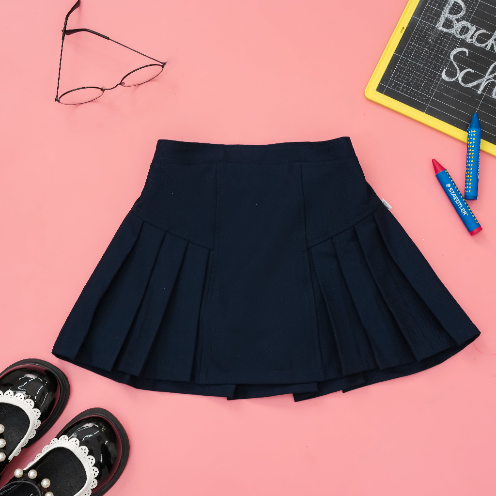 Chân váy đi học bé gái ILABY xếp ly hai bên chất liệu tuysi cao cấp kèm lót cho bé 10-36kg