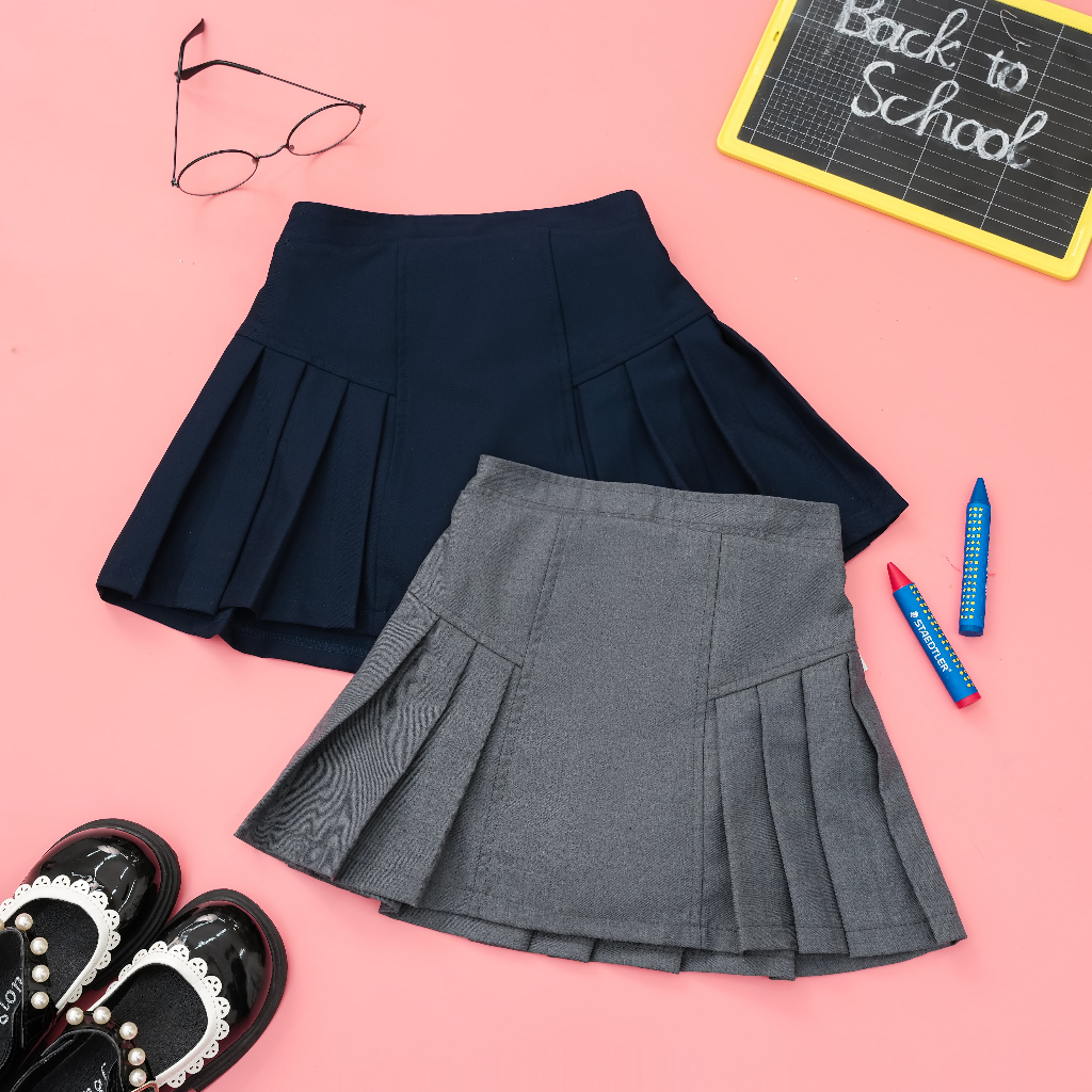 Chân váy đi học bé gái ILABY xếp ly hai bên chất liệu tuysi cao cấp kèm lót cho bé 10-36kg