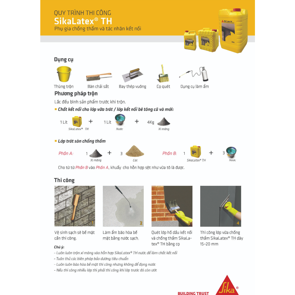 Sika Latex TH Chính hãng - Phụ gia chống thấm và tác nhân kết nối.