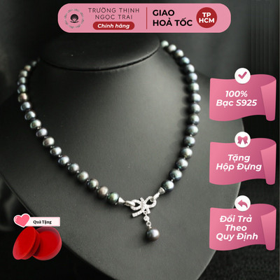 Chuỗi Đeo Cổ Ngọc Trai Khóa Nơ Màu Đen 8ly Sang Trọng - Ngọc Trai Trường Thịnh