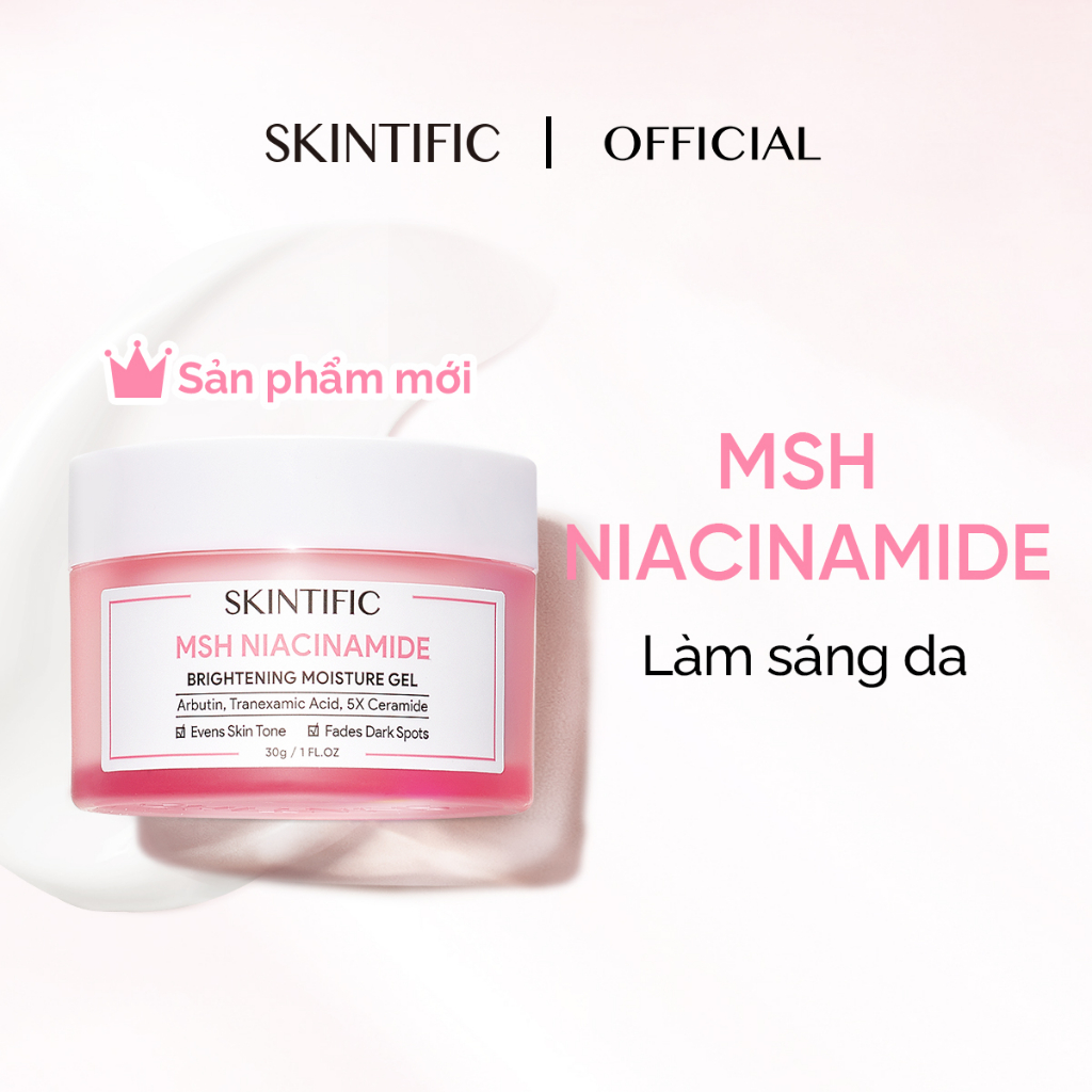 Combo sáng da chống nắng Gel dưỡng ẩm sáng da 5% MSH Niacinamide 30g + Xịt chống nắng SPF50 PA++++ SKINTIFIC 120ml