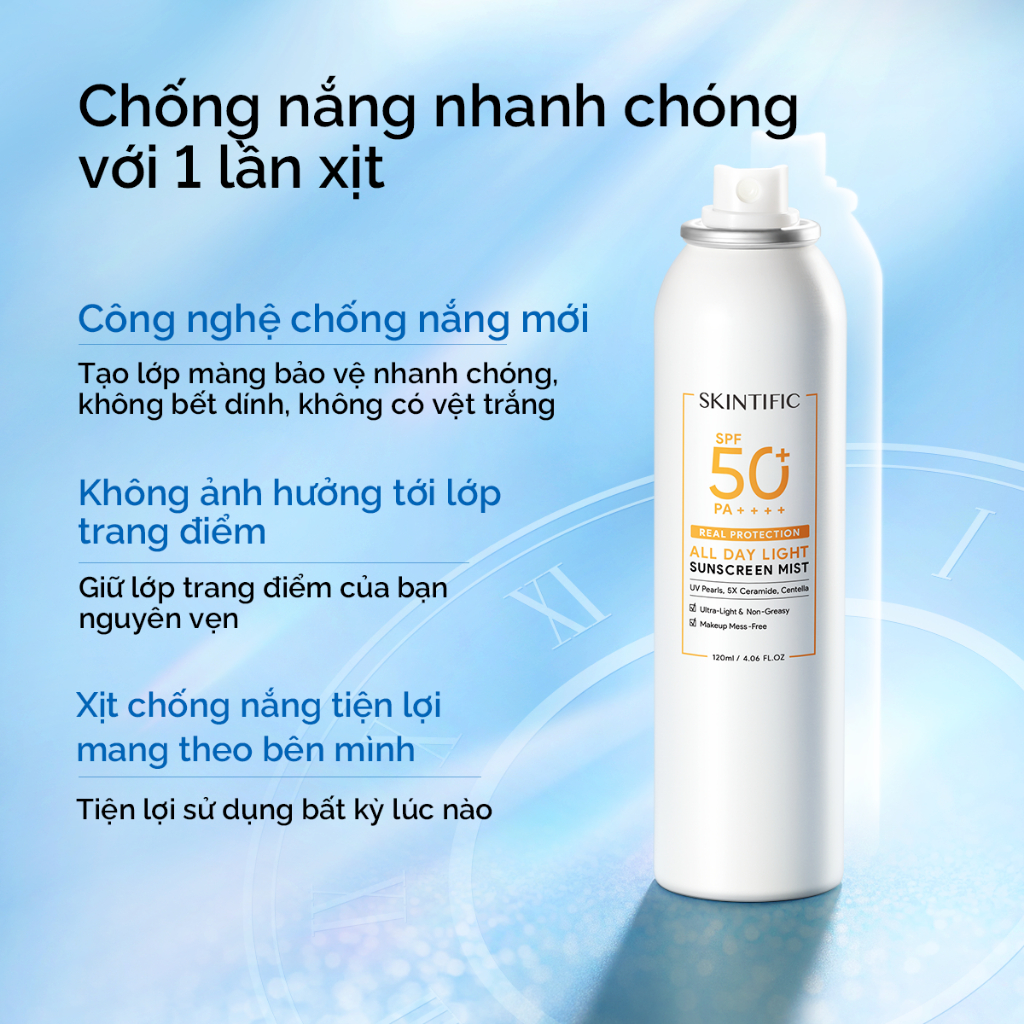 Combo sáng da chống nắng Gel dưỡng ẩm sáng da 5% MSH Niacinamide 30g + Xịt chống nắng SPF50 PA++++ SKINTIFIC 120ml