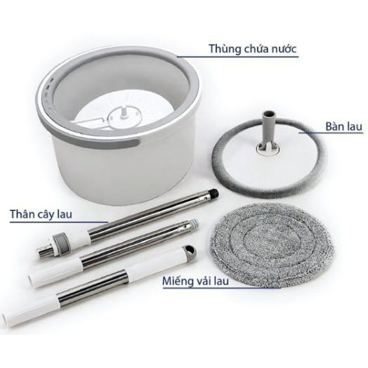 Bộ lau nhà tách nước K9 thùng lau nhựa pp 10L Cán inox dài 134cm miếng lau Microfiber 25cm