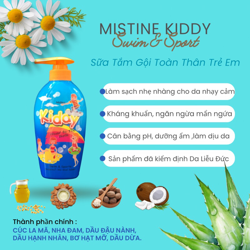 SỮA TẮM GỘI TOÀN THÂN TRẺ EM MISTINE KIDDY  HEAD TO TOE BATH SWIM và SPORTS - 400ml