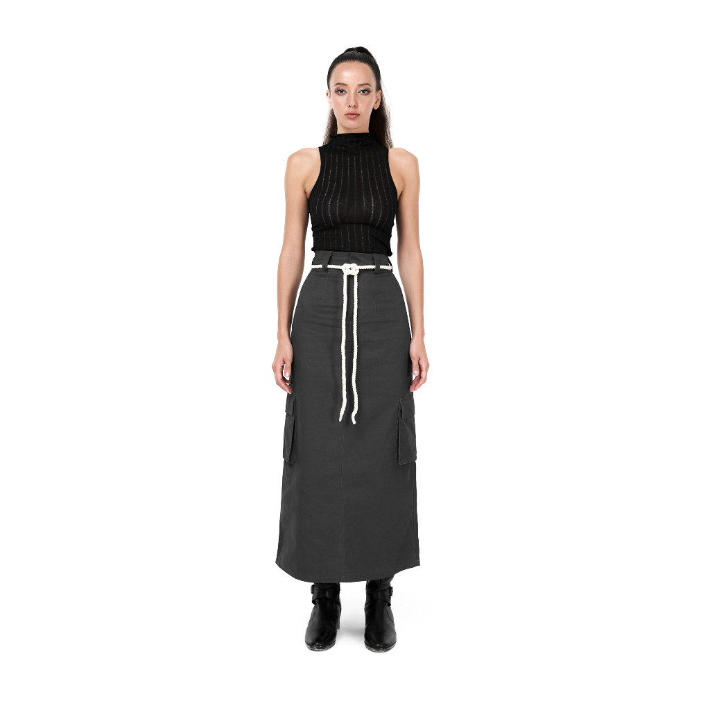 Chân váy nữ túi hộp kèm dây thừng, là min - CARGO MIDI SKIRT WITH ROPE