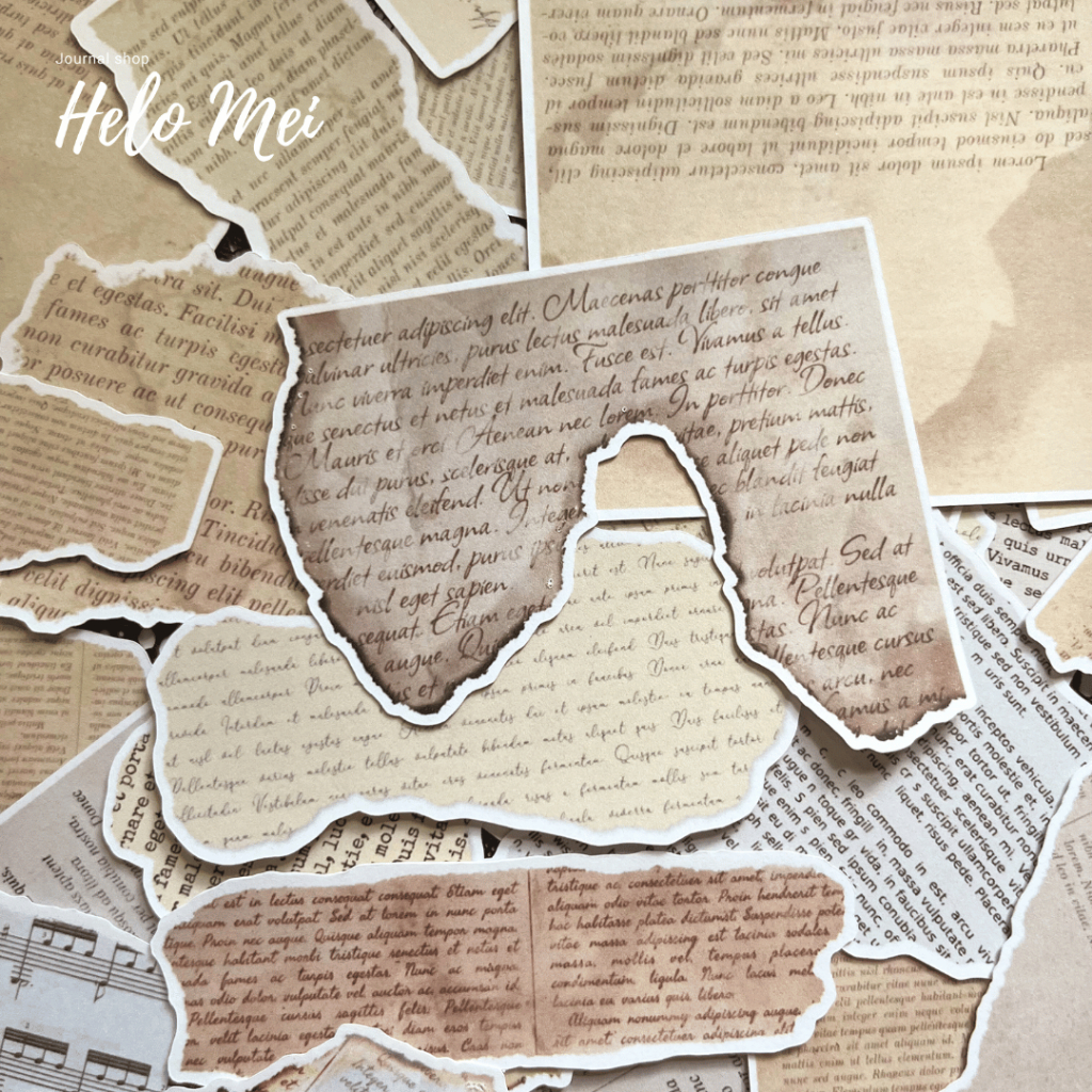 Set 30 mẫu hình dán giấy nền vintage dạng xé trang trí sổ tay, bullet journal, scrapbook
