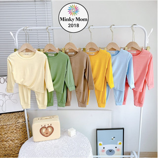 Bộ dài tay minky mon thun lạnh tron cho bé ngủ mát mẻ mẫu mới 2023 cho bé từ 7-27kg