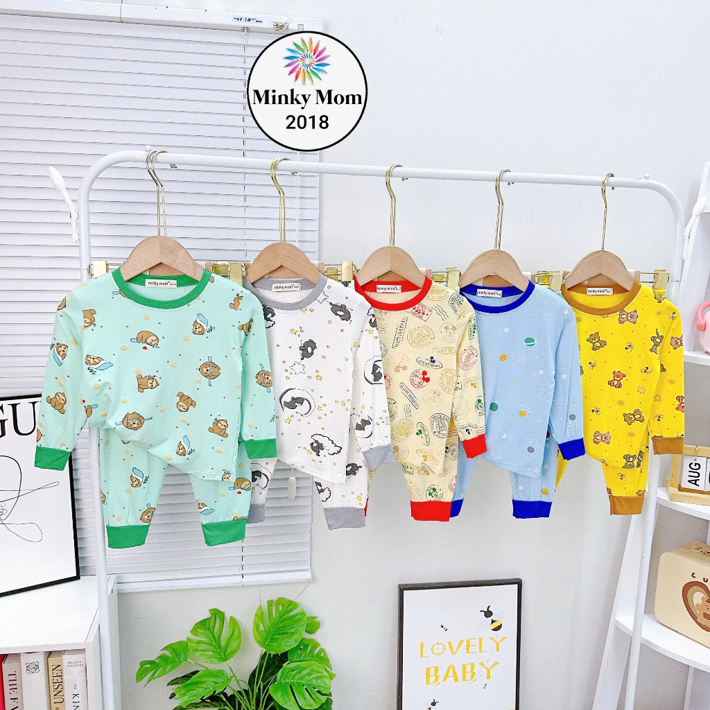 Bộ Dài Tay Minky Mon Thun Lạnh In Chìm Đẹp Dễ Thương Mát Mẻ Không Bong Tróc Cho Bé 7-19Kg