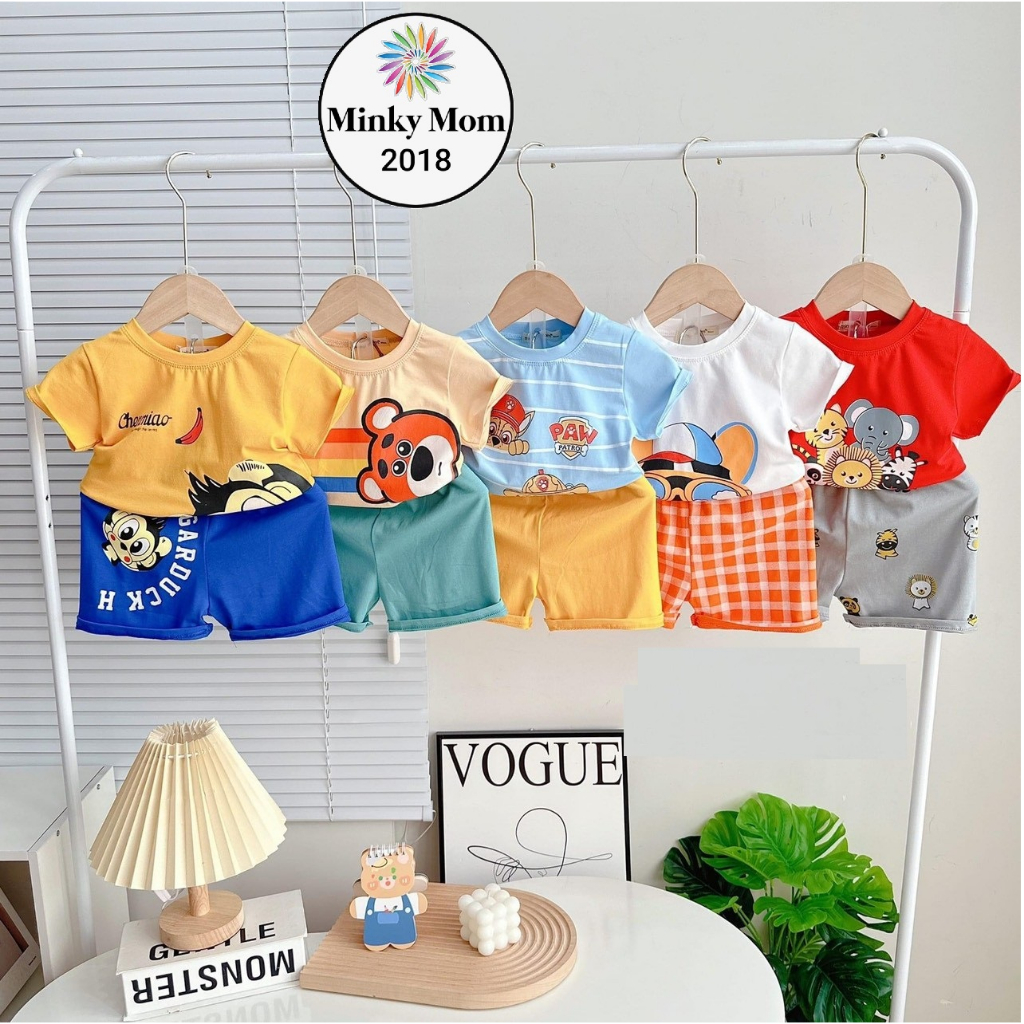 Bộ Cộc Tay Cotton MinKy Mon CHo Bé Đi Học Đi Chơi Đẹp Đẽ Thương Bé Từ 7-27kg