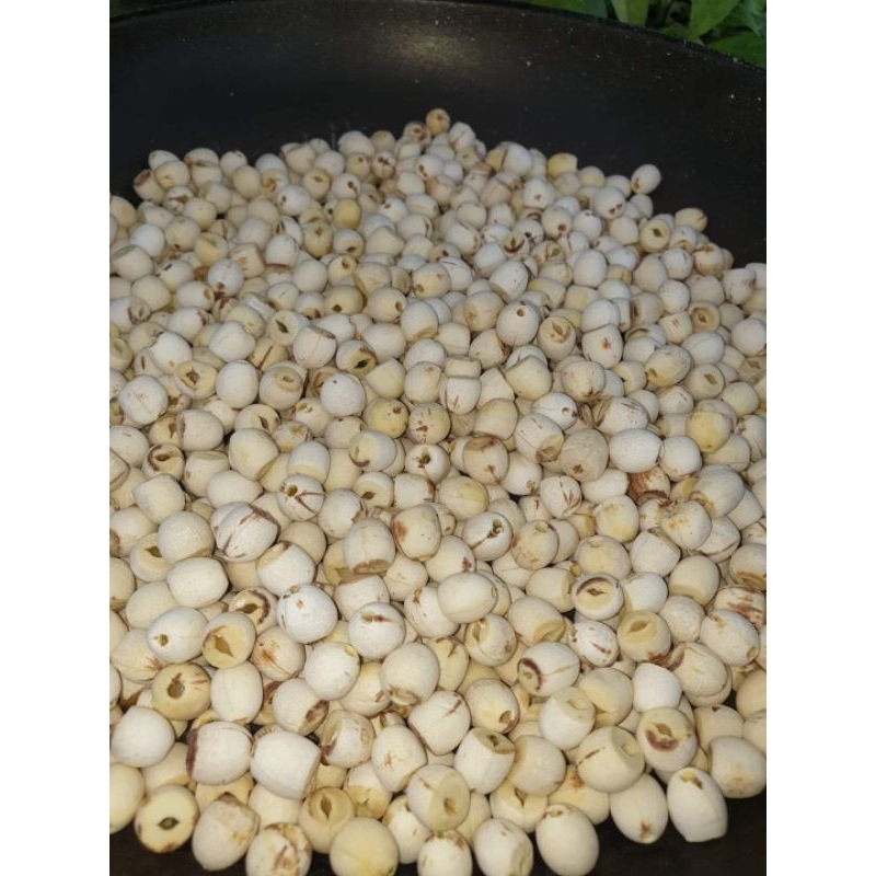 Hạt sen đã thông tâm bóc màng nâu.