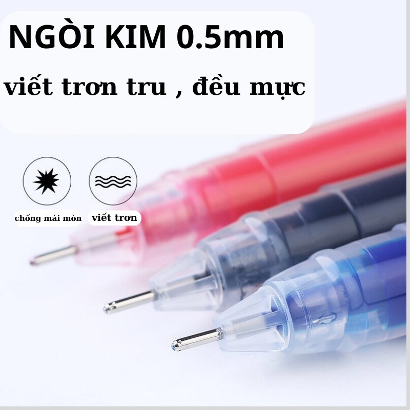 Bút gel đen xanh đỏ ngòi 0.5mm viết trơn mực đều - Bút bi nước mực khô nhanh - Bút mực gel văn phòng phẩm NISEN