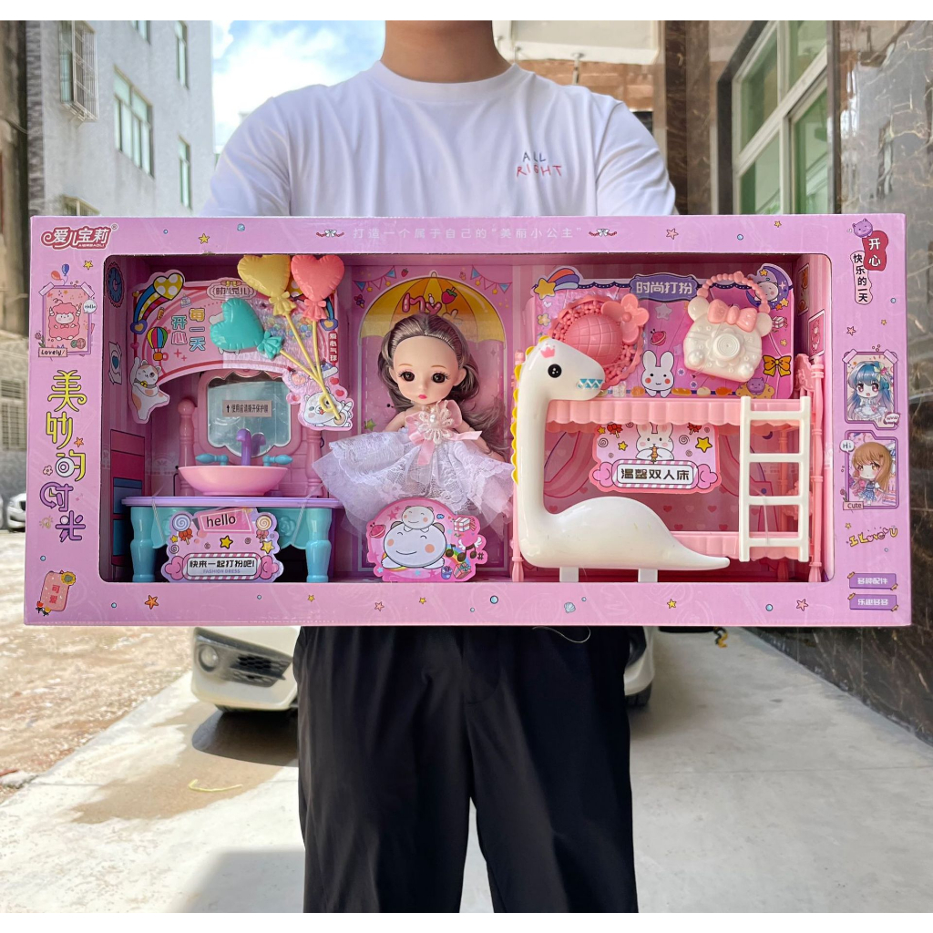 Set Đồ Chơi Búp Bê Công Chúa Mona Phòng Ngủ, Có Giường, Bàn Ghế Trang Điểm Cho Bé Gái, Hộp Quà To, Sang Trọng, Màu Hồng