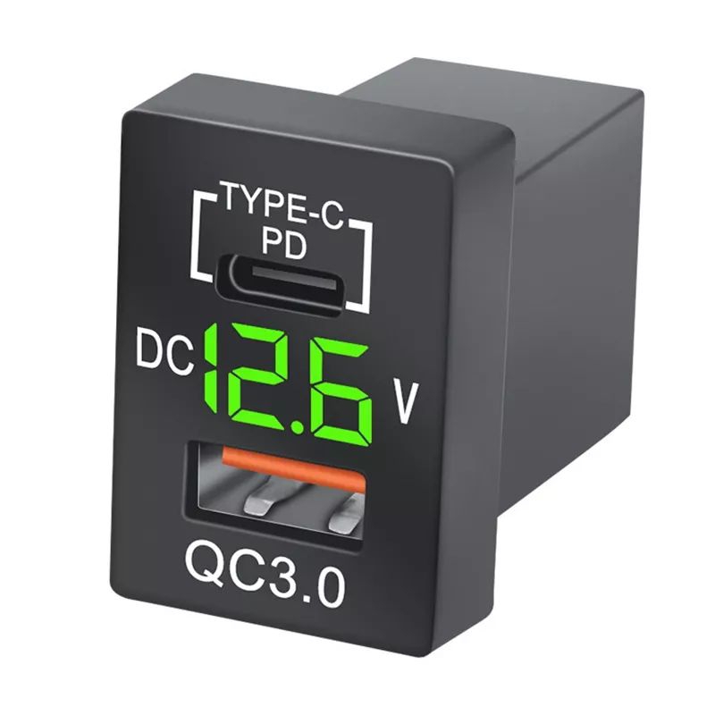 Ổ cắm sạc USB 3.0 PD Type-C kỹ thuật số có đèn Led hiển thị vôn kế cho xe hơi TOYOTA
