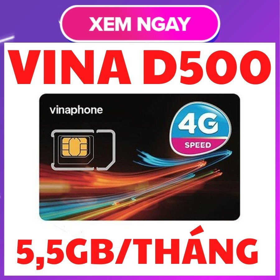 Sim Vina D500 Trọn Gói 1 Năm Sim 4G VinaPhone KM 5G/tháng 60gb/năm