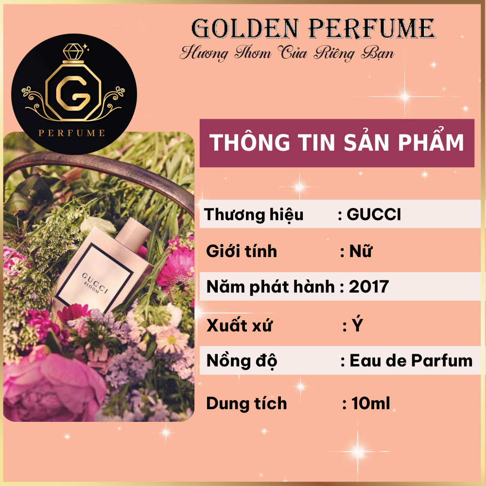 Chính hãng nước hoa nữ chiết Gucci Bloom eau De Parfum mẫu thử 10ml - Golden Perfume