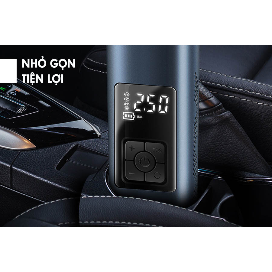 Bơm Lốp Ô Tô Mini Cầm Tay 6000mAh, Bơm Hơi Ô Tô Tự Động Không Dây Sạc Pin Có Đèn Led Chiếu Sáng
