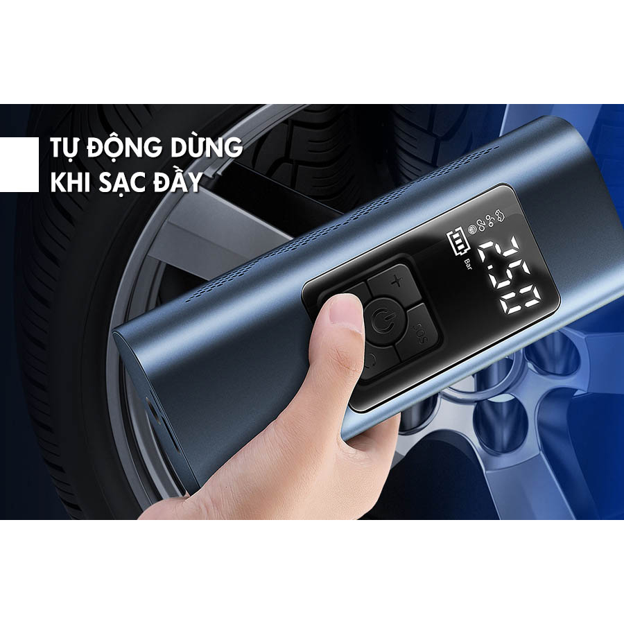 Bơm Lốp Ô Tô Mini Cầm Tay 6000mAh, Bơm Hơi Ô Tô Tự Động Không Dây Sạc Pin Có Đèn Led Chiếu Sáng