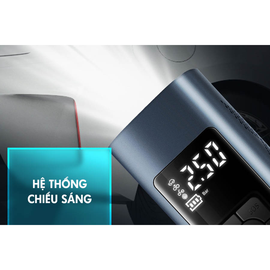 Bơm Lốp Ô Tô Mini Cầm Tay 6000mAh, Bơm Hơi Ô Tô Tự Động Không Dây Sạc Pin Có Đèn Led Chiếu Sáng