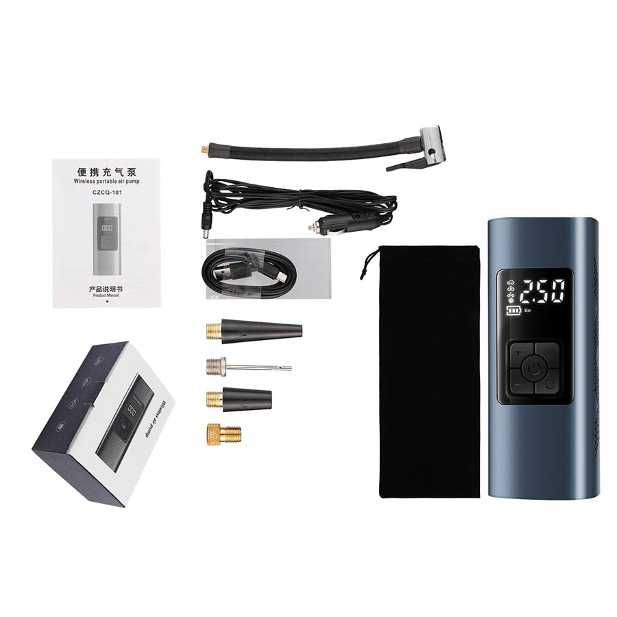 Bơm Lốp Ô Tô Mini Cầm Tay 6000mAh, Bơm Hơi Ô Tô Tự Động Không Dây Sạc Pin Có Đèn Led Chiếu Sáng