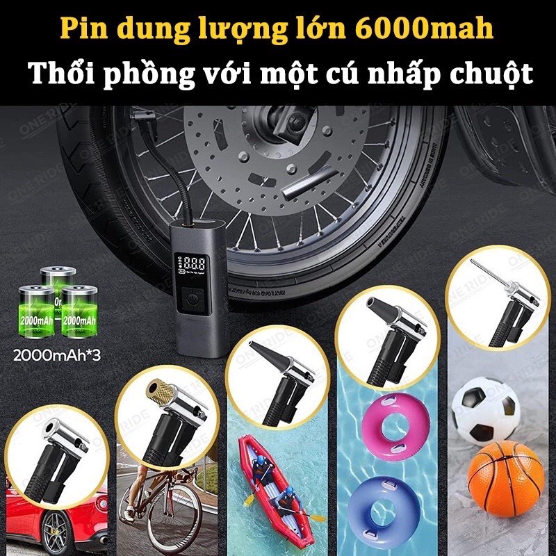 Bơm Lốp Ô Tô Mini Cầm Tay 6000mAh, Bơm Hơi Ô Tô Tự Động Không Dây Sạc Pin Có Đèn Led Chiếu Sáng