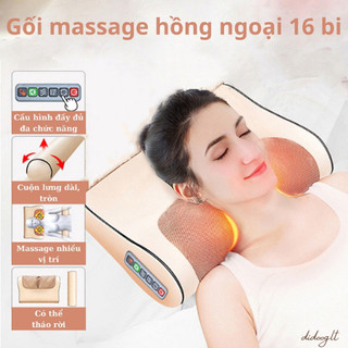 Gối mát xa cổ vai gáy gúp giảm đau nhức mỏi, gối massage cổ vai gáy hồng ngoại 16 bi đảo chiều, máy massage cổ vai gáy