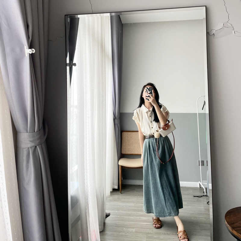 CHÂN VÁY JEAN MỀM KÈM ĐAI