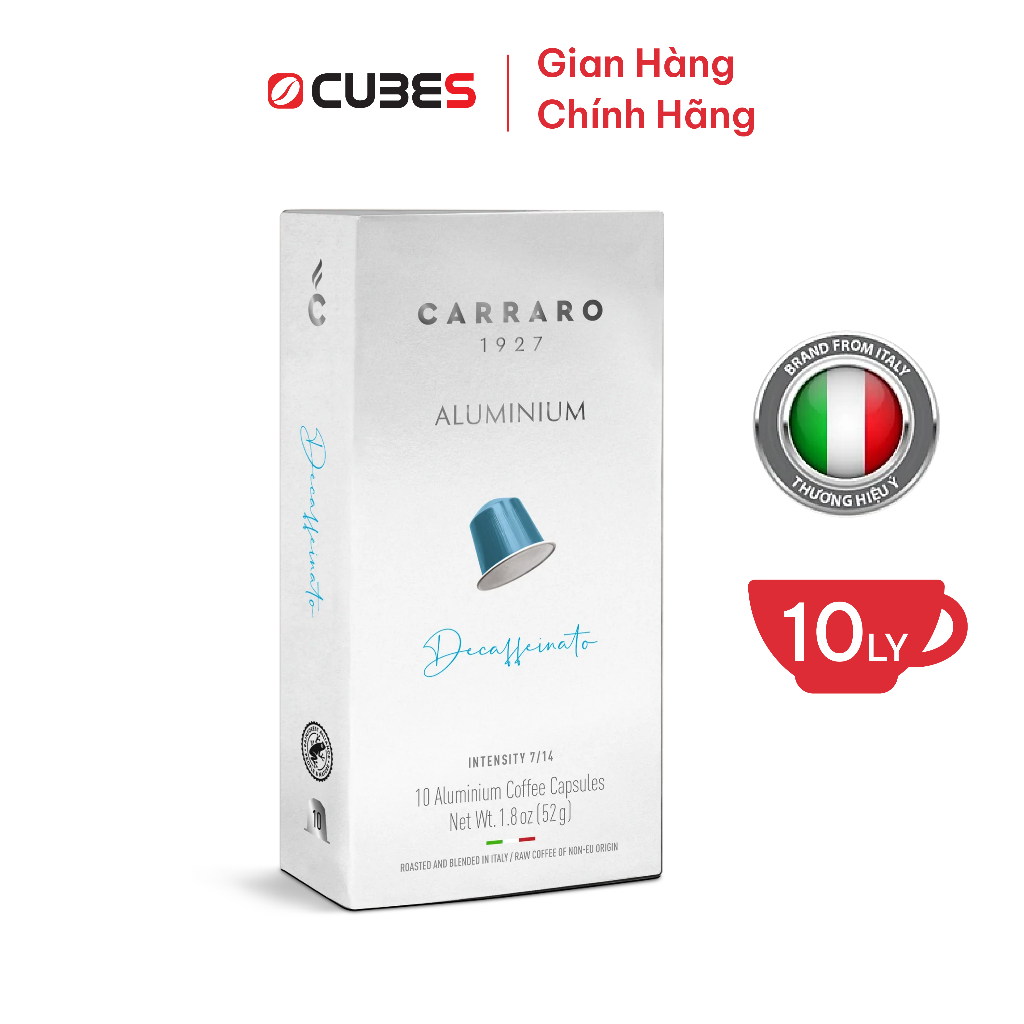 Combo Cà phê viên nén nhôm Carraro Decaffeinated (Cà phê Decaf) - Nhập khẩu từ Ý