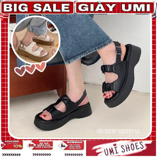 [ LOẠI 1-NEW] GIÀY SANDAL NỮ QUAI BÈO MỚI_MÃ SD18 thời trang đế cao bánh mì 4cm trend màu đen/kem cá tính đẹp đi học