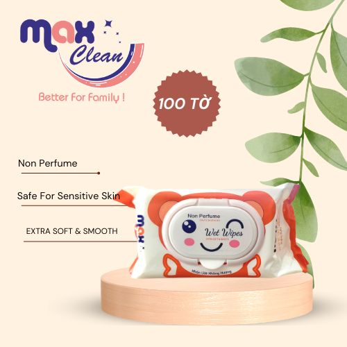 1 gói khăn ướt Max Clean 100 tờ - không hương  màu ngẫu nhiên