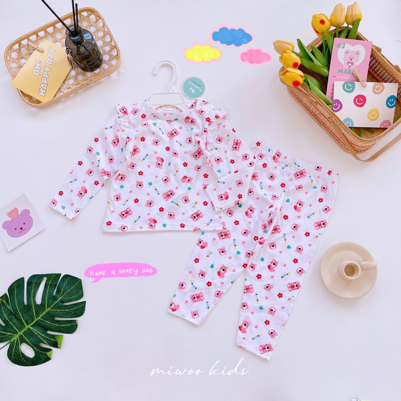 Bộ dài tay cài vai phối cánh tiên cho bé gái miwookids