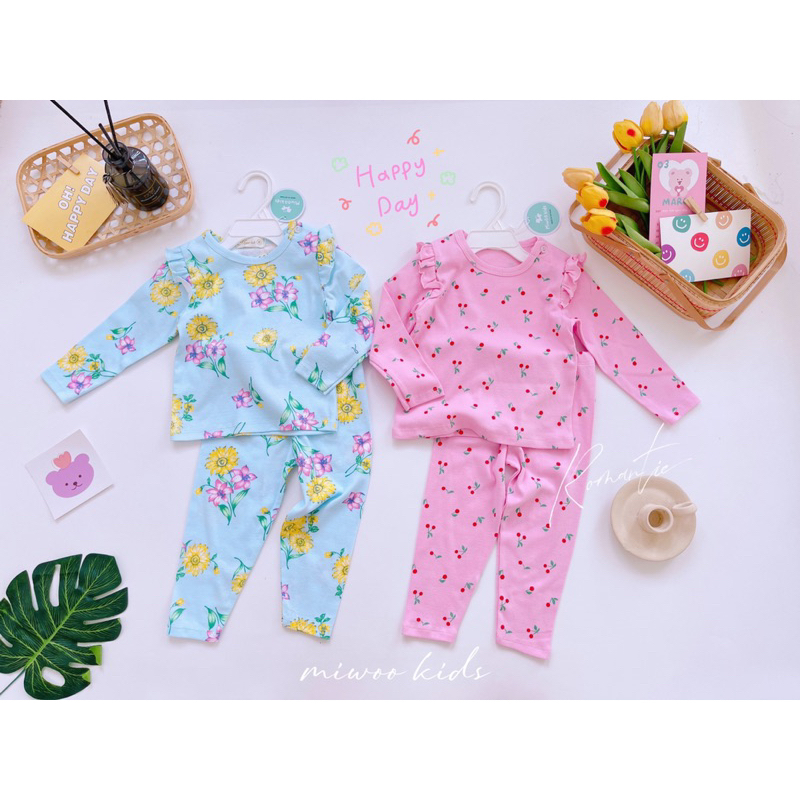 Bộ dài tay cài vai phối cánh tiên cho bé gái miwookids