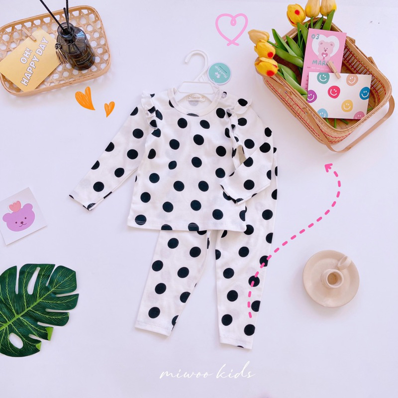 Bộ dài tay cài vai phối cánh tiên cho bé gái miwookids