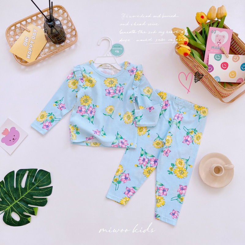 Bộ dài tay cài vai phối cánh tiên cho bé gái miwookids