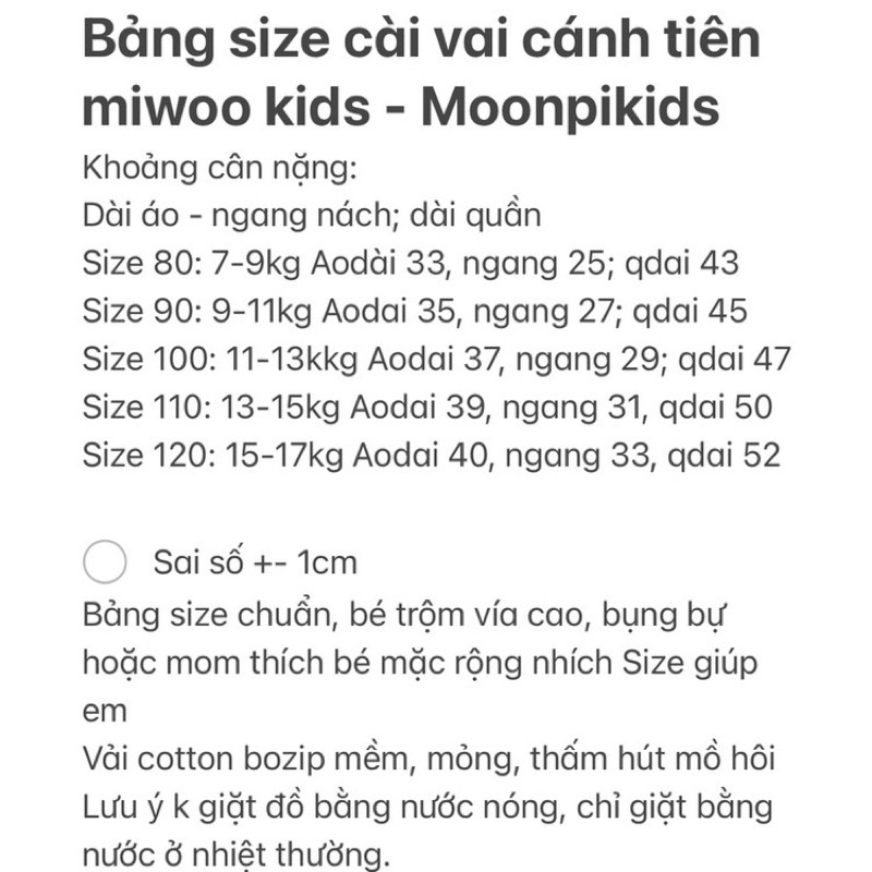 Bộ dài tay cài vai phối cánh tiên cho bé gái miwookids