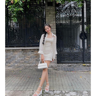SET ĐẦM ỐNG HOẠ NHÚN CHỈ KÈM KHOÁC SƠ MI