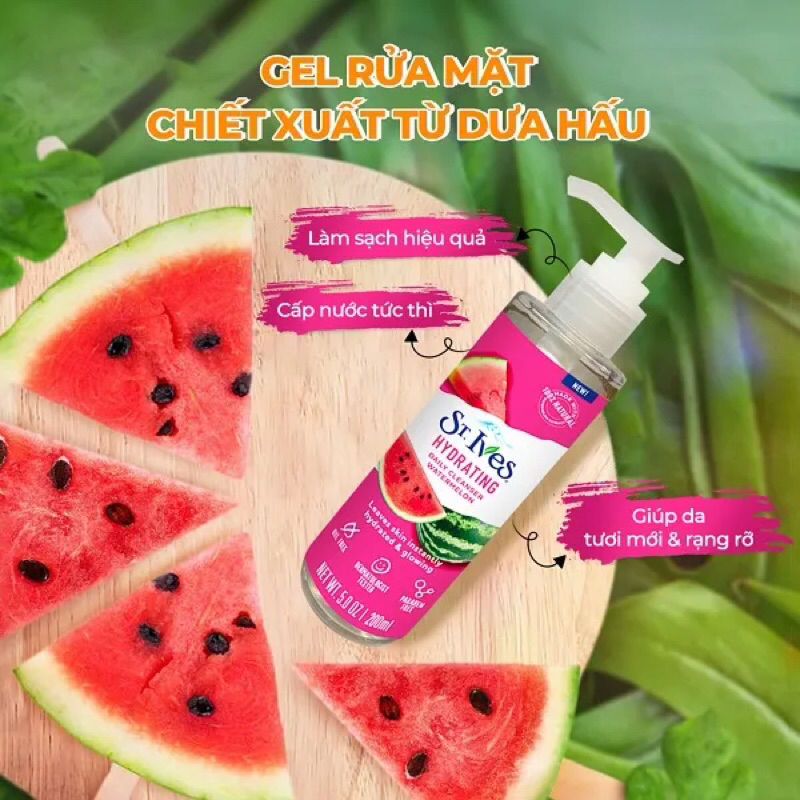 Sữa Rửa Mặt St.Ives Dạng Gel Dưỡng Da Căng Sáng Chiết Xuất Dưa Hấu/Trái Mơ 200ml
