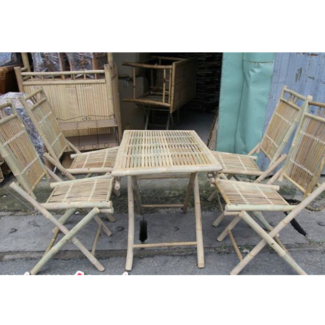 Bàn ghế tre xếp (bộ 1 bàn + 4 ghế ),bàn tre uống trà dùng cho gia đình ,bàn ăn bằng tre cho nhà hàng quán ăn
