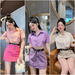 SÉT áo sơ mi CROPTOP kèm chân váy chữ A cực trẻ trung,sành điệu