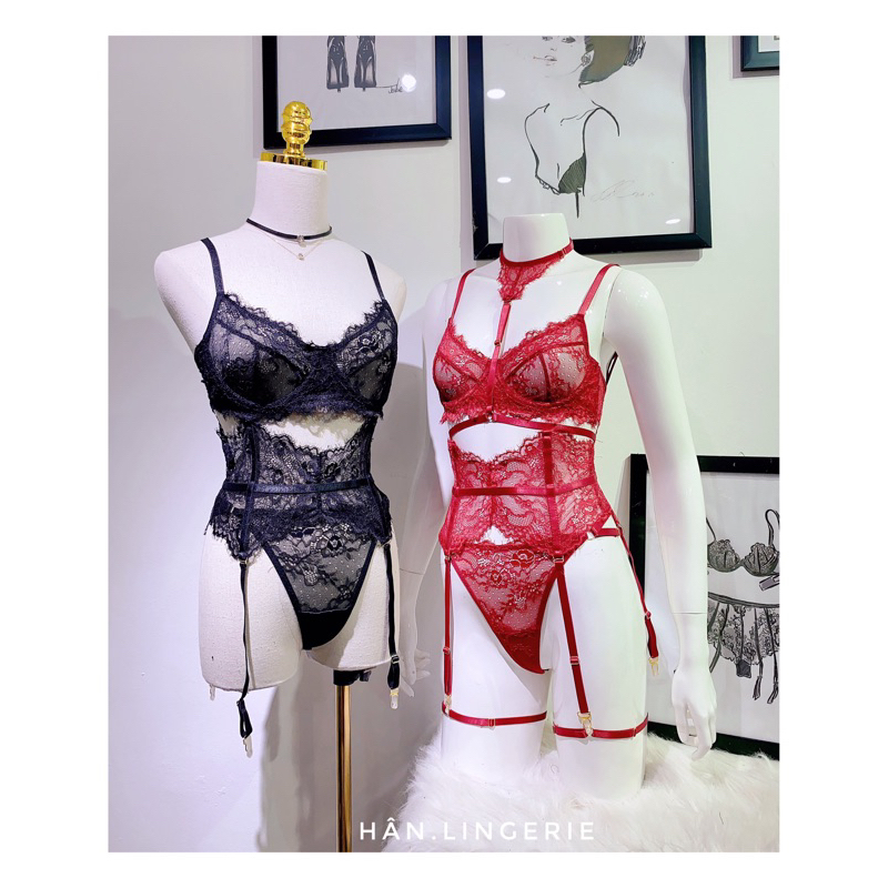 Bộ ren Đen - Đỏ có gọng ko mút size 34/36