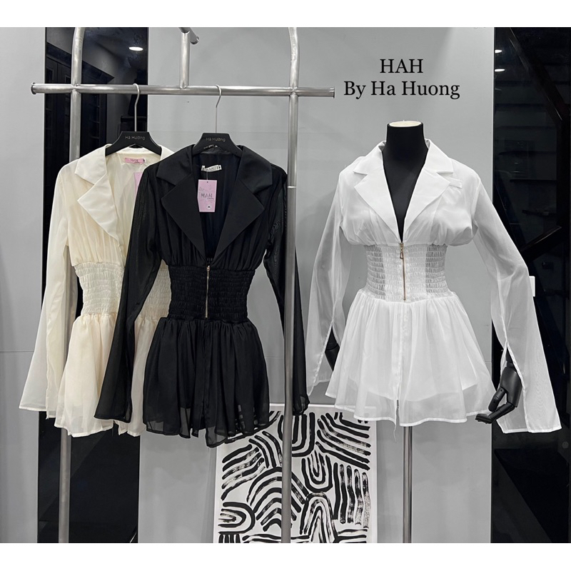 Váy tơ chun eo cổ vest kèm ảnh thật phía sau